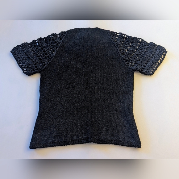 Vintage Lianne Barnes Dressy Stretchy Knit Crop Top W/ Crochet Short Sleeves. - Picture 6 of 9